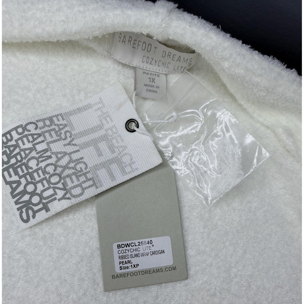 Barefoot Dreams CozyChic Ribbed Island Wrap Cardigan Womens 1X Petite Pearl Open - Picture 9 of 14